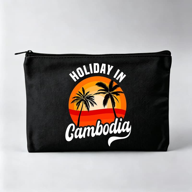 Women's Sunset Palm Tree Print Makeup Bag, Retro Graphic Cosmetic Pouch for Travel