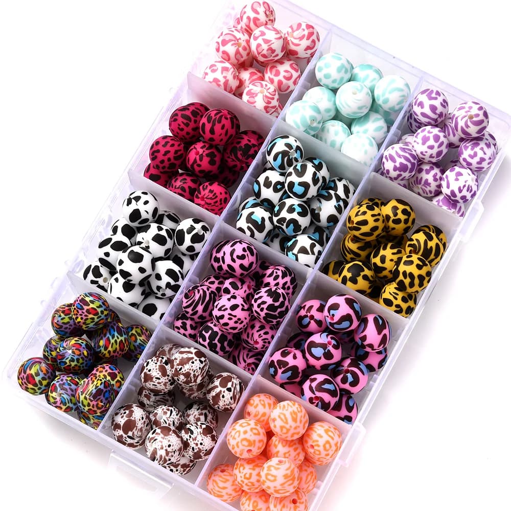 10 pz 15mm nuovo colorato rotondo irregolare stampa in Silicone perline allattamento massaggiagengive perline collana fai da te accessorio catena ciuccio