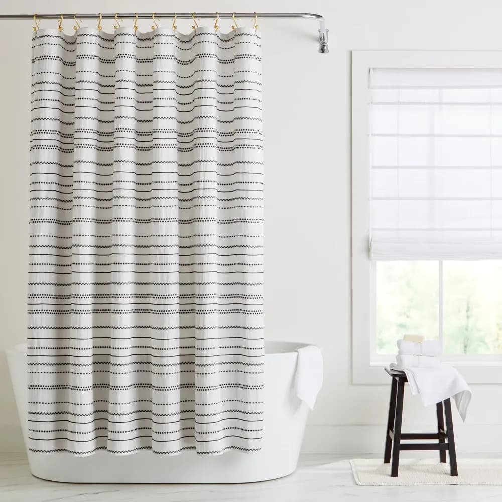 Woven Shower Curtain Vanilla Dream Rich Black 72x72 Inches Eco Friendly Recycled Polyester BCI Cotton Bathroom Decor Water Resistant