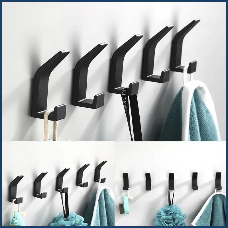 No Drill Double Hooks Black White Bathroom Bedroom Towel Coat Robe Adhesive Wall Hooks for Kitchen Livingroom Clothes Storage