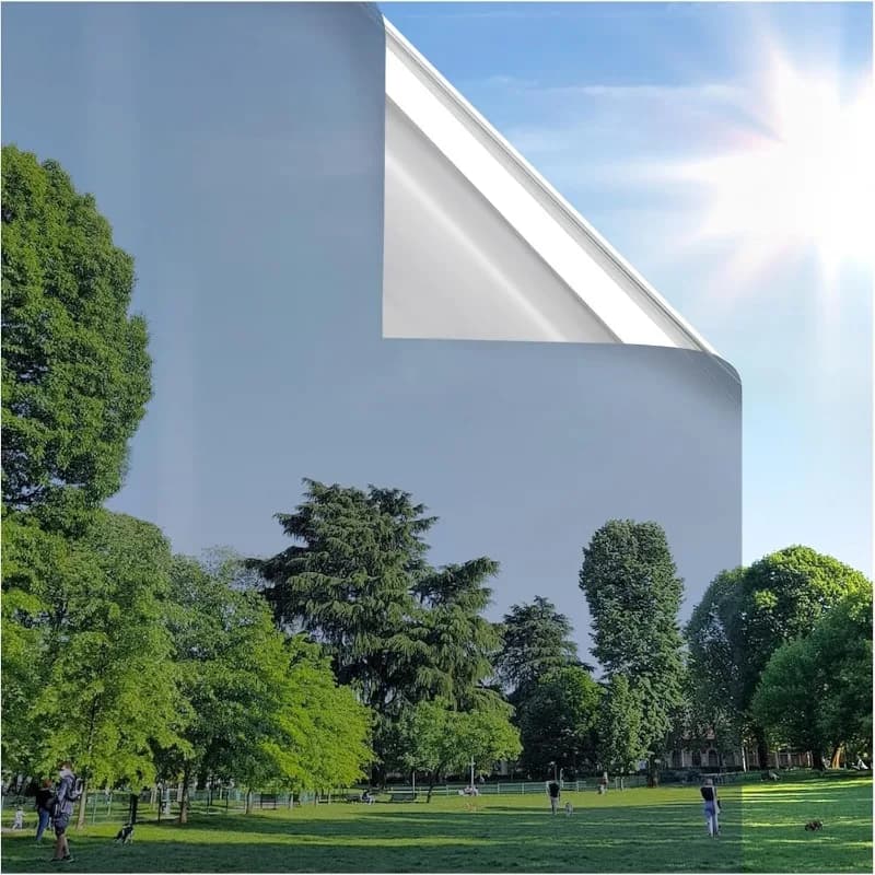 【Argento】 Pellicola per la privacy delle finestre in vetro Specchio diurno unidirezionale Riflettente Controllo del calore Blocco solare Non adesivo Statico