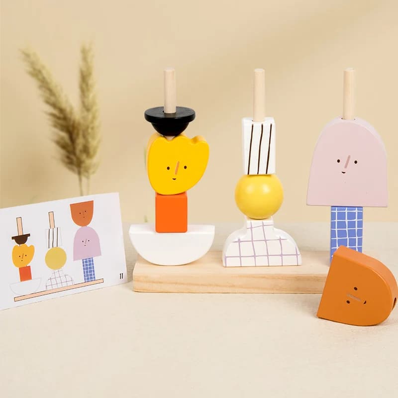 Montessori 3D Personaggio creativo in legno Blocchi di perline Giocattoli Set Forma Corrispondenza Gioco di puzzle Giocattoli educativi precoci Regalo per i bambini