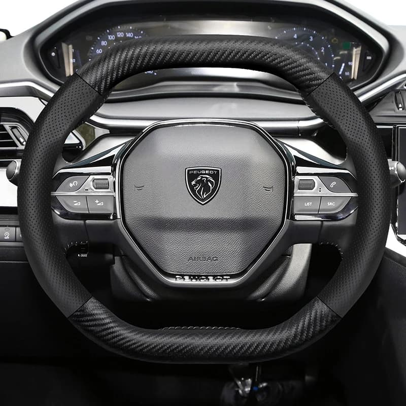 For Peugeot Carbon Fiber Texture Perforated Leather Steering Wheel Cover 508 3008 207 2008 307 Sw 308 206 208 5008 301 Expert