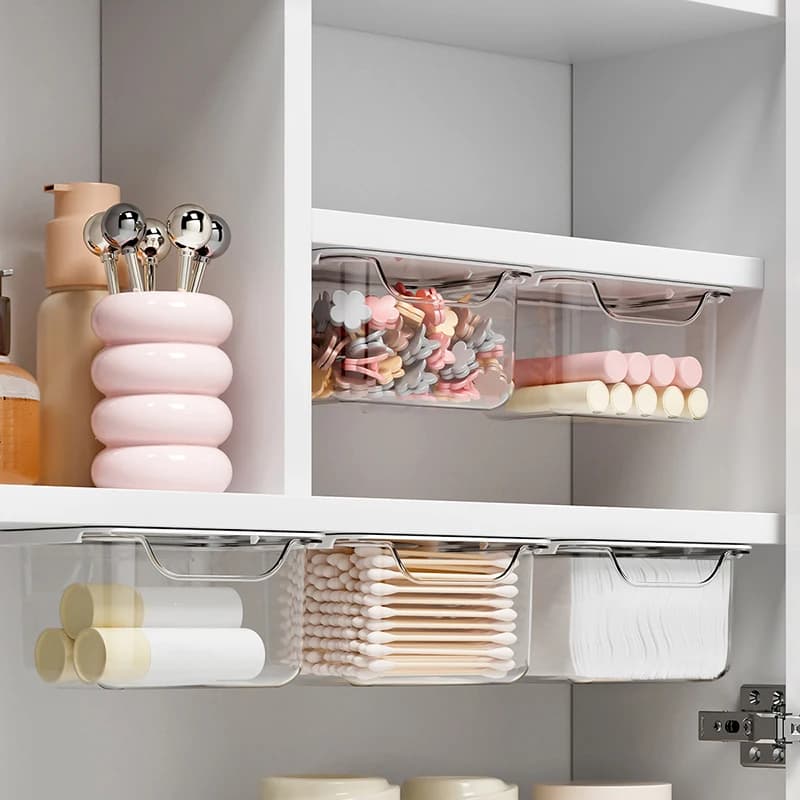Mobiletto da bagno sotto lo specchio, cassetto trasparente per riporre il trucco in cotone