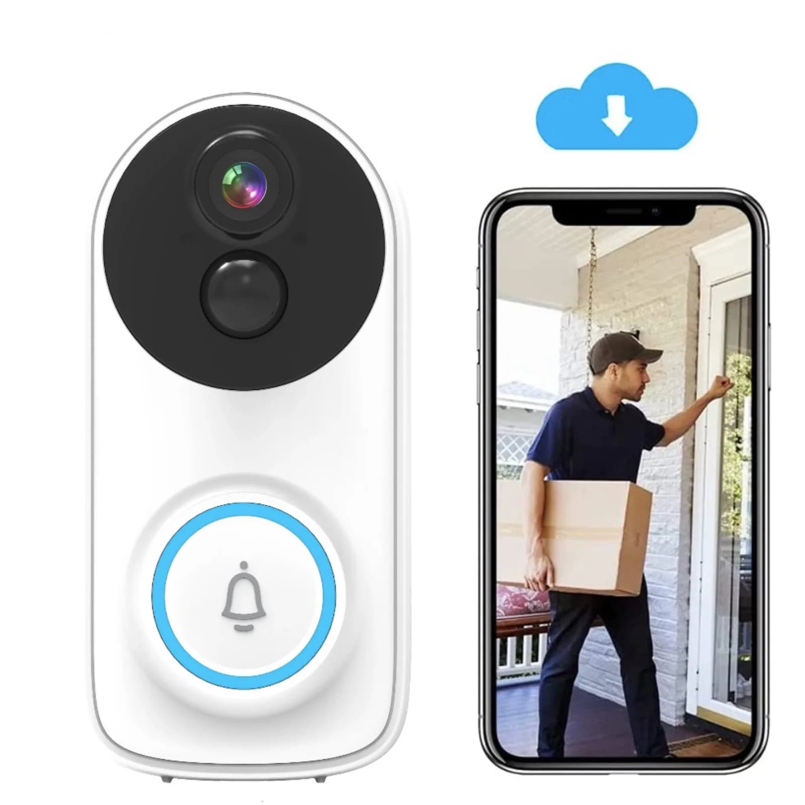 Videocitofono con Telecamera 2K, Rilevamento Movimento PIR Intelligente, Telecamera di Sicurezza Domestica, Video in Tempo Reale, Compatibile con Alexa