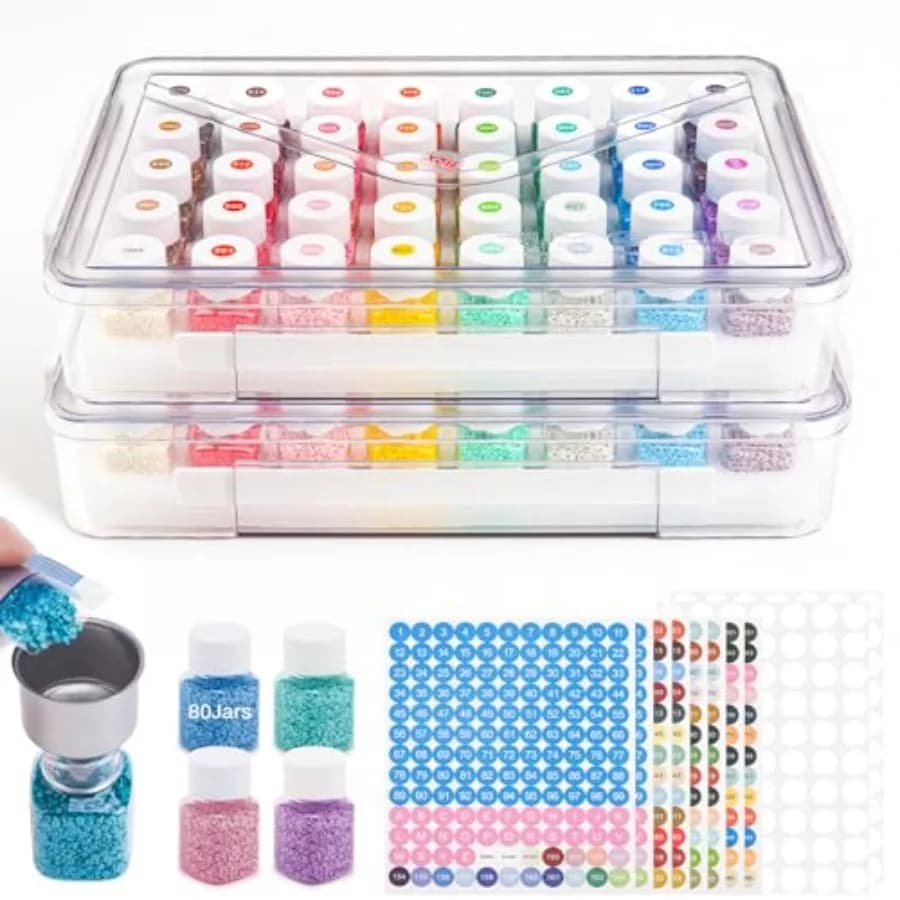 Organizzatore per Perline e Accessori Diamond Painting, Scatole di Plastica Trasparente con Base in Schiuma e Etichette Adesive