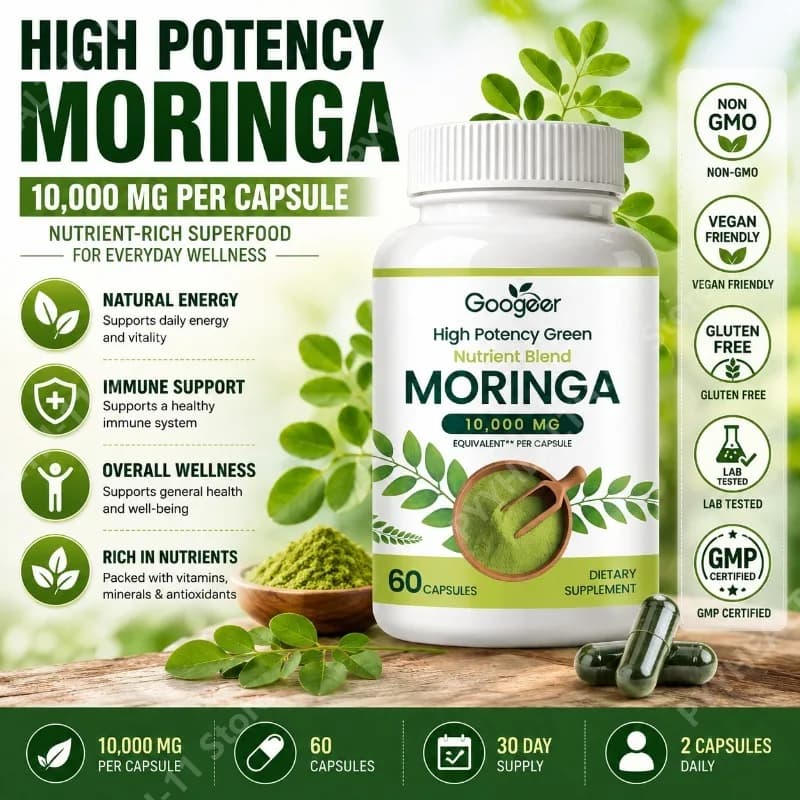 Premium Moringa Supplement with Natural Leaf Extract Herbal Nutrition Formula for Daily Wellness Support 60 Capsules