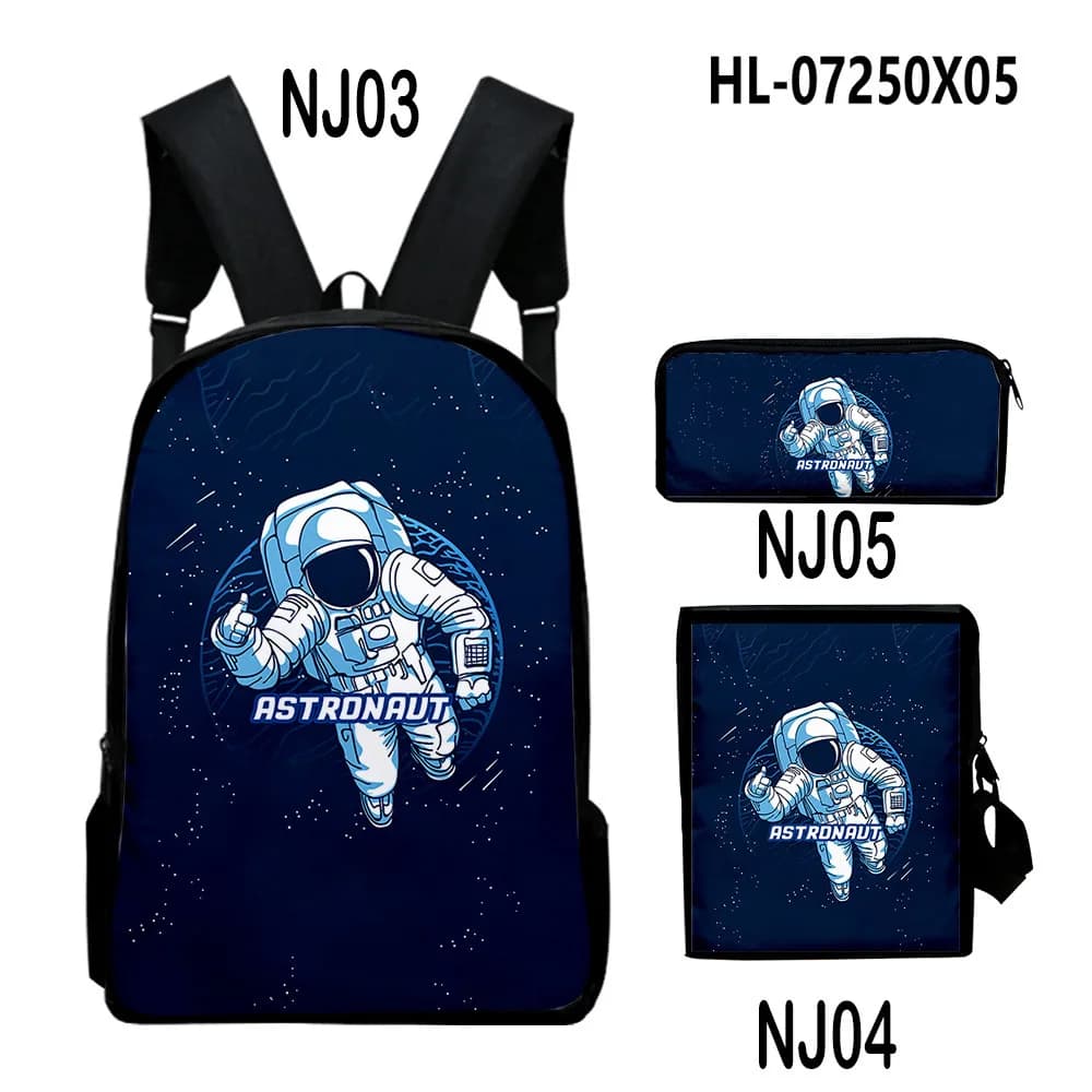 Cartoon Novelty Cool astronaut 3D Print 3pcs/Set pupil School Bags Laptop Daypack Backpack Inclined shoulder bag Pencil Case