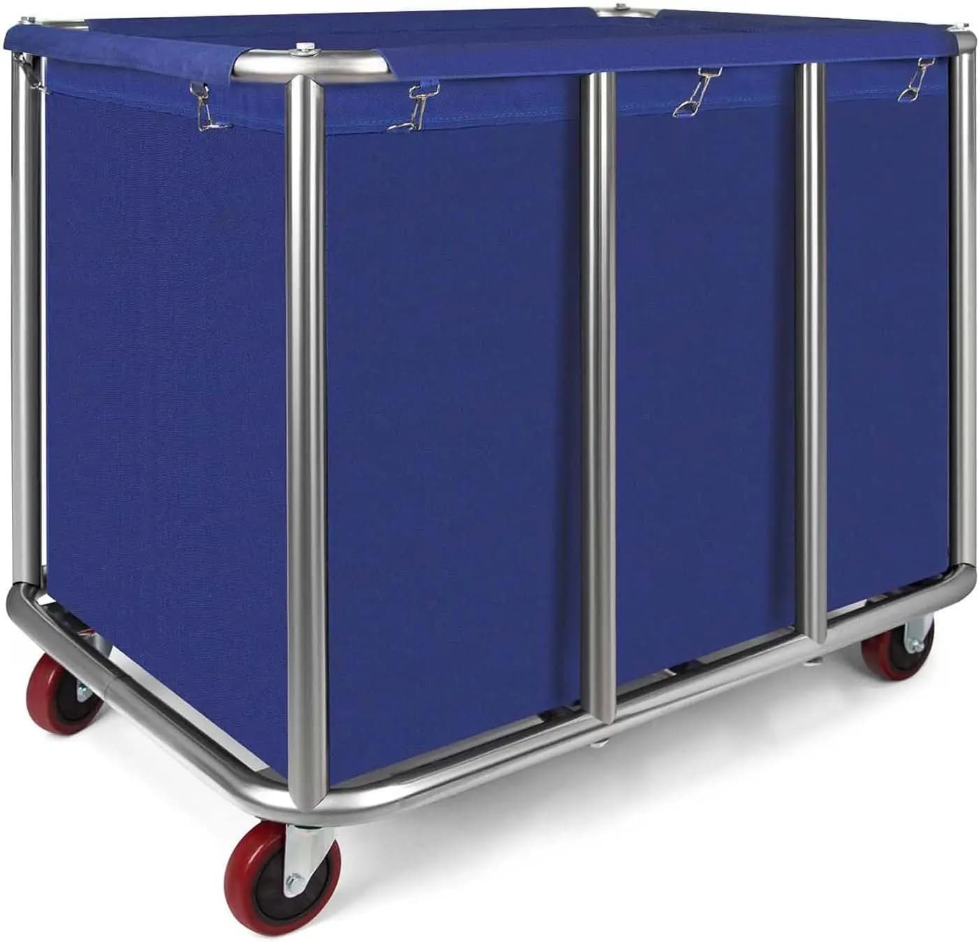 Commercial Rolling Laundry Cart Heavy Duty Industrial Laundry Basket Sorter With Removable Watertight Oxford Fabric Bag And Sturdy Metal Frame Blue