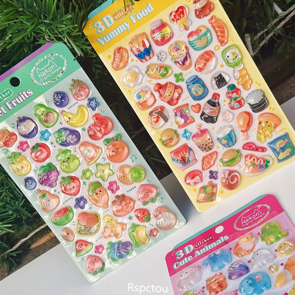 Funny Cute Animal and Food 3D Relief Stickers Creative Cartoon Pattern Decals DIY Luggage Phone Guitar Helmet Sticker Decoration