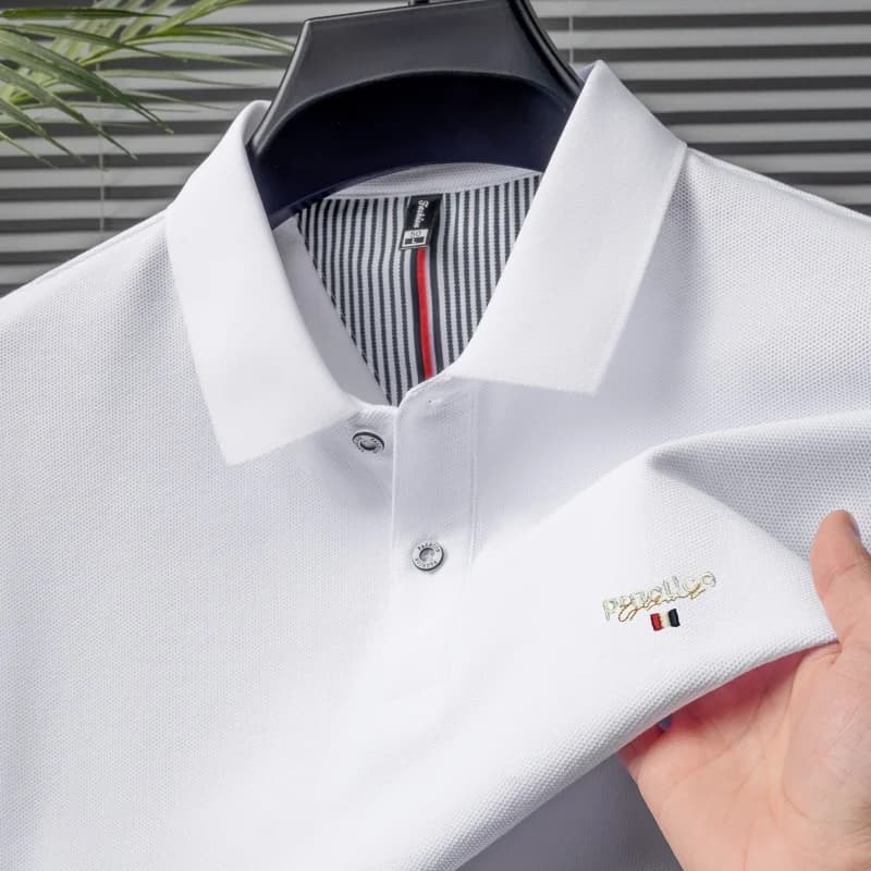 Polo Estiva da Uomo 100% Cotone Traspirante e Rinfrescante, Lussuosa e Confortevole per Affari, Viaggi e Golf, Manica Corta con Ricamo Raffinato