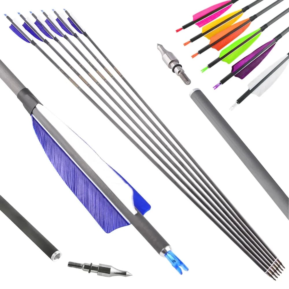 6/12 pezzi frecce in carbonio 35 pollici Spine400 con 4 '' piuma di tacchino 100Gr Ponts +-0.006 per arco tiro con l'arco caccia tiro frecce bersaglio