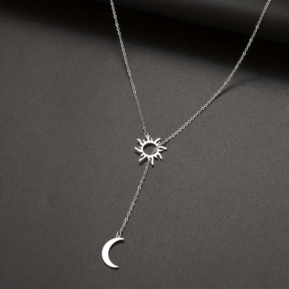 1 piece Bohemian sun and moon pendant necklace, elegant and simple, suitable for party and holiday gifts, Ramadan decorative accessories