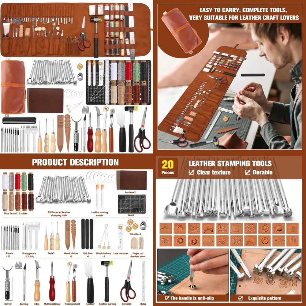 Professional leather carving and punching kit with molding, cutting tools and custom case for essential craftsmanship