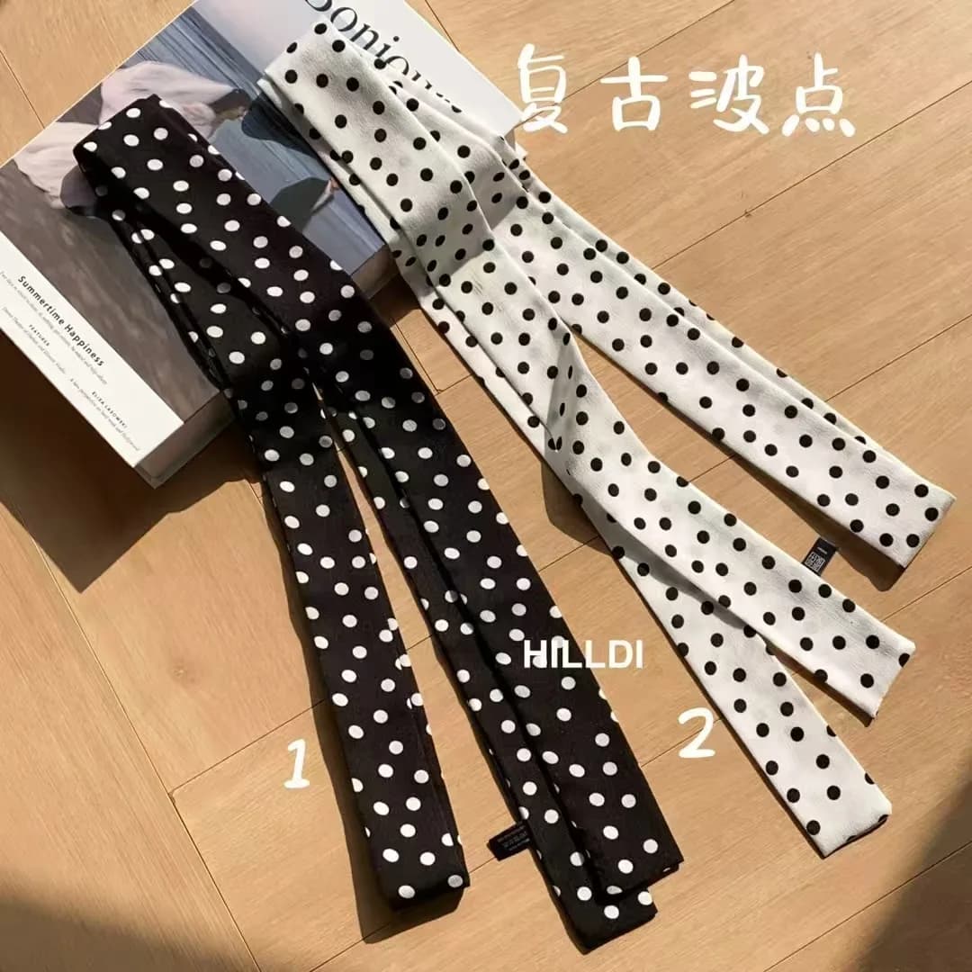 Korean Style Polka Dot Scarf Neck Tie Headband Women's High-end Feeling Scarf Thin Neck Protection Long Dot Silk Scarf Belt