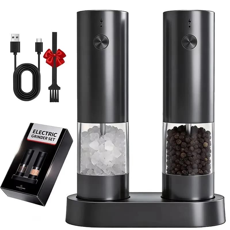 Set Macinapepe e Macinasale Elettrico Automatico con Luce LED, Macina Spezie Regolabile, Utensili da Cucina