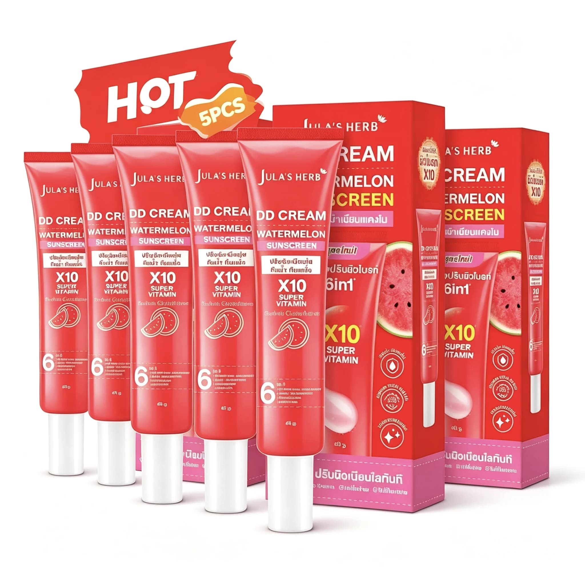 Watermelon DD Cream SPF50 PA+++ Facial Sunscreen Brightening Waterproof Long-Lasting UV Protection Makeup 1/3/5pcs