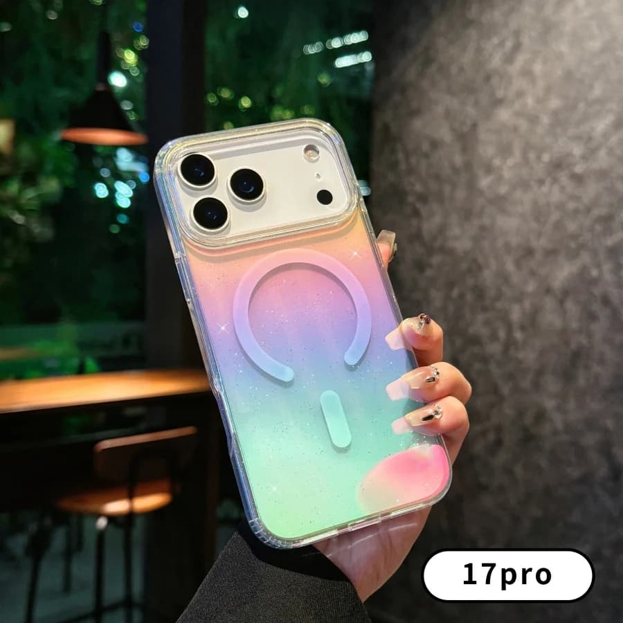 Adatto per custodia iPhone 17pro max, 17 Air, 17Pro PC trasparente + TPU Custodia protettiva magnetica rigida con sfumatura glitterata