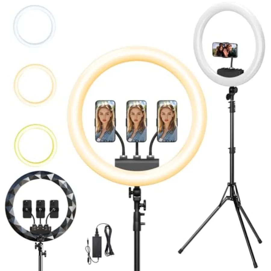 Anello Luminoso con Supporto e Porta Telefono, Anello Luminoso da 19 Pollici con Treppiede per iPhone, Luce Circolare LED Professionale con Treppiede da 78 Pollici, per Selfie