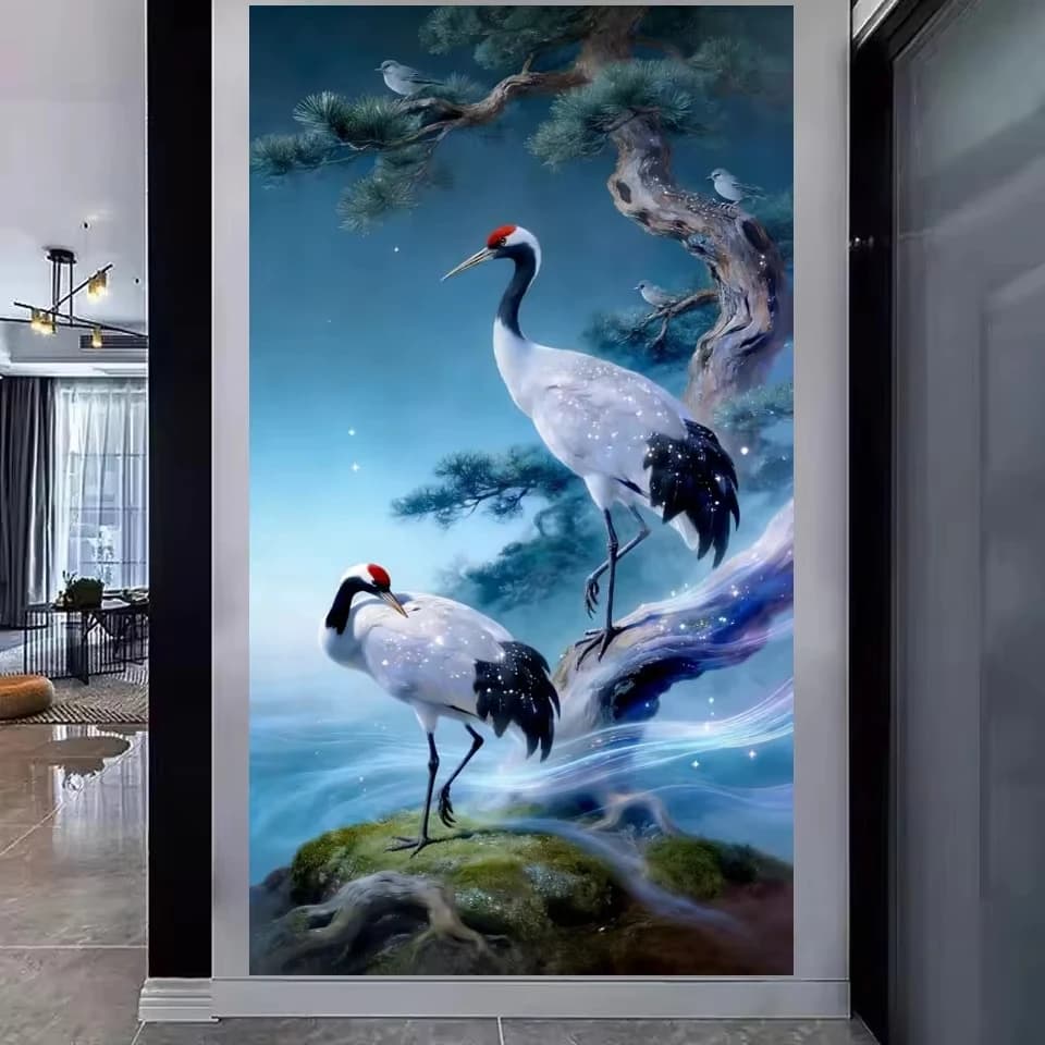 Kit Fai-da-Te per Pittura Diamante 5D per Adulti, Mosaico con Cigno e Pino, Ricamo a Punto Croce, Decorazione Murale con Strass
