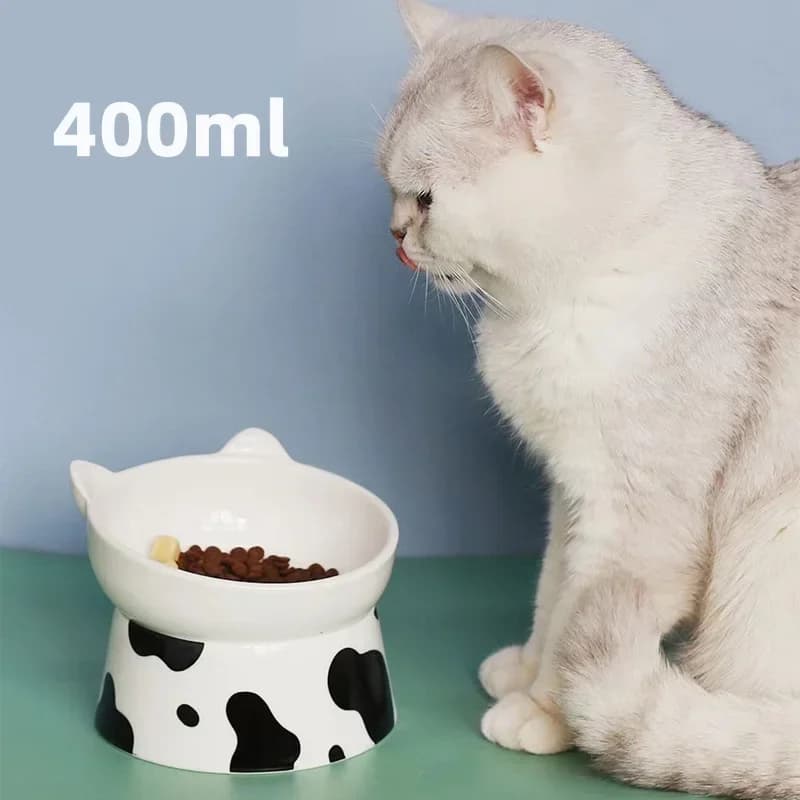 Animale domestico in ceramica di grande diametro piede alto bocca obliqua protezione della vertebra cervicale ciotola per cibo per cani ciotola per cibo per gatti anti-ribaltamento 1 pezzo