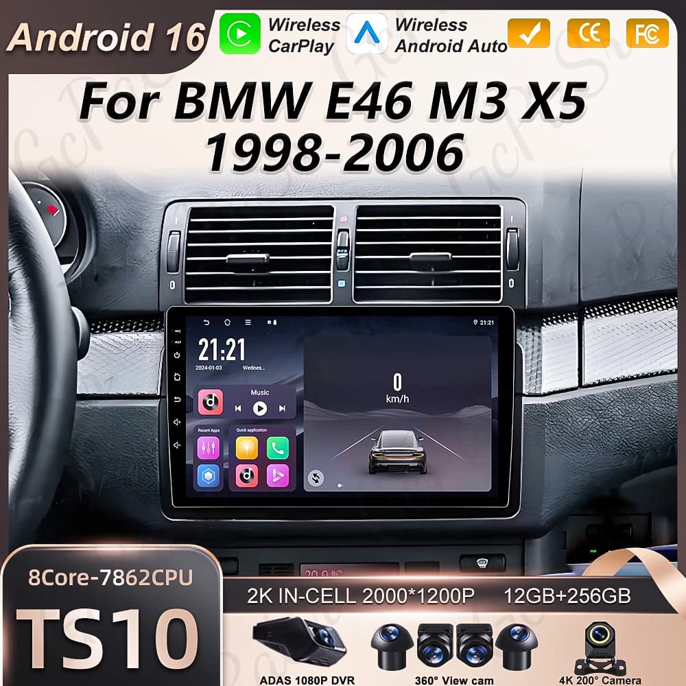 Autoradio Carplay per BMW E46 M3 X5 1998-2006 con Android Auto, Navigazione GPS, Sistemi Intelligenti e Schermo