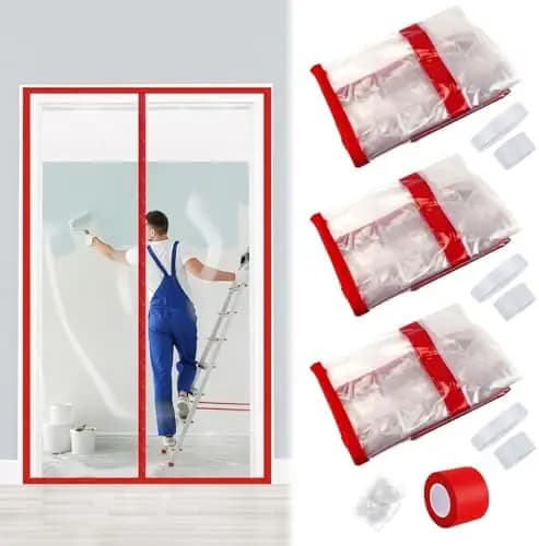 Kit Barriera Antipolvere Magnetica Preboun 4x7.5 ft Rossa – Tenda Porta in Plastica Autochiudente per Edilizia