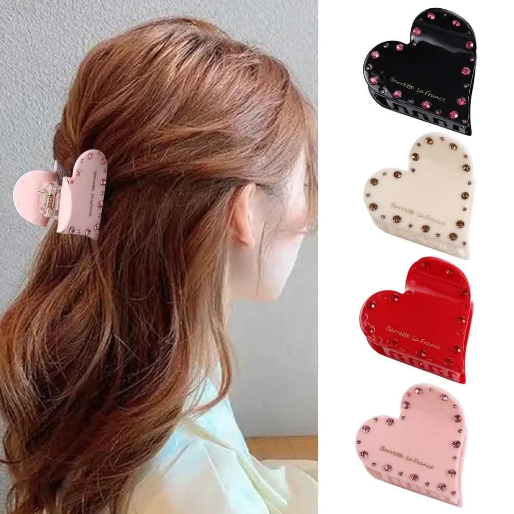 Shape Acetic Acid Acetate Shark Clip Rhinestone Love Hair Claw Korean Style Grab Clip Diamond Hair Clip Female Hair Accessories