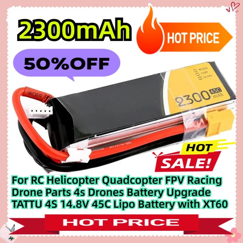 Per RC Elicottero Quadcopter FPV Racing Drone Parti 4s Droni Batteria Aggiornamento TATTU 2300mAh 4S 14.8V 45C Lipo Batteria con XT60