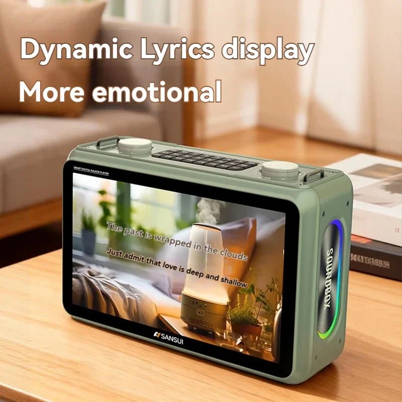 SANSUI K116 Altoparlante Bluetooth ad alta potenza da 80 W Altoparlante per karaoke video touch screen ad alta definizione da 14,1 pollici con doppi microfoni