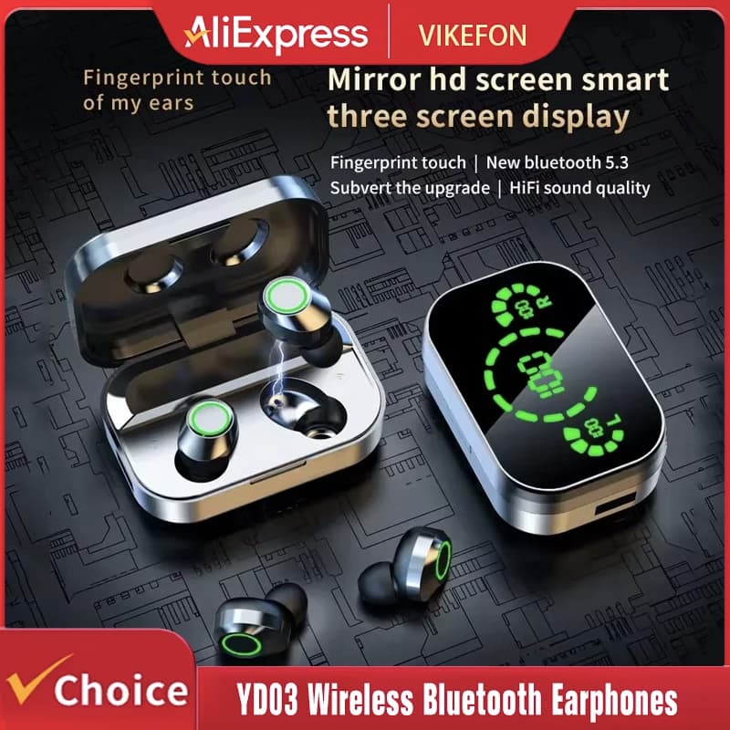 YD03 5.3 Wireless Bluetooth Headphones Charging Container Display Touch Control Headphones for Muisc Outdoor Sports Headphones