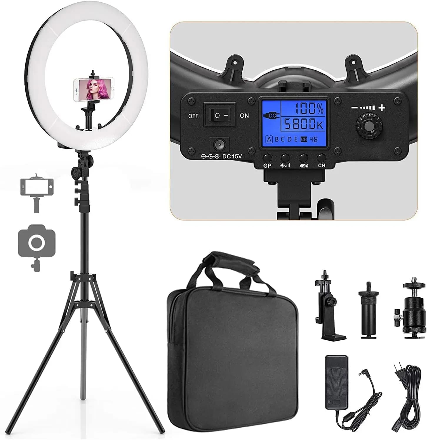 Anello luminoso bicolore da 19" con display LCD, 55 W regolabile per la fotografia Vlogging