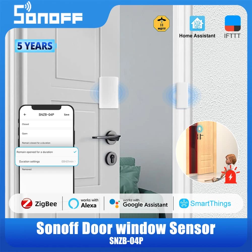 Sensore per Porte e Finestre SONOFF SNZB-04P Zigbee, Allarme di Sicurezza Domestica, Compatibile con Alexa e Google Home ZHA