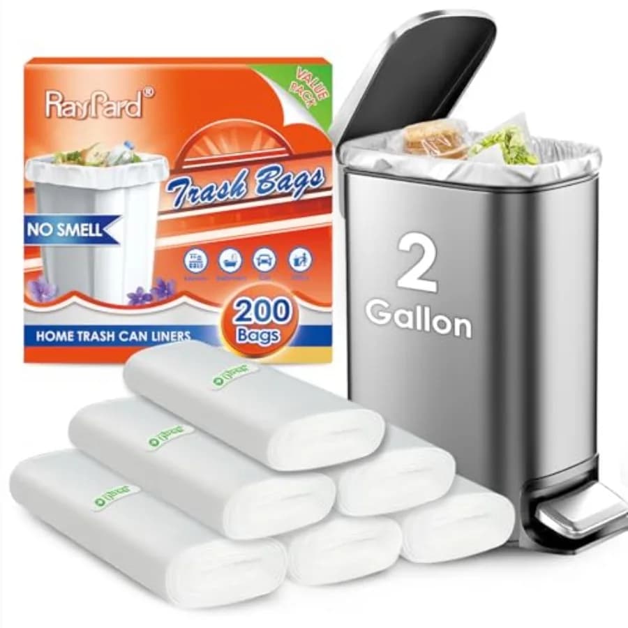 200 Counts 2 Gallon 1.8-2 Gal Small Trash Bags Garbage Bags by, fit 1.6, 1.8, 2, 2.2 Gal Waste Basket, 6.5-7 Liter Strong Trash