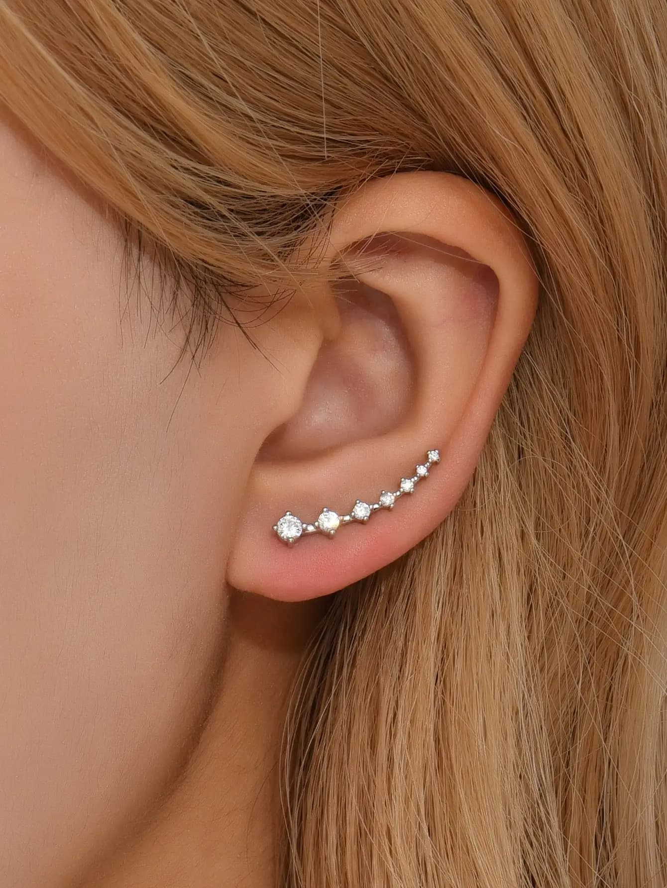 Orecchini Ear Climber con Zirconia Cubica in Metallo Color Rame