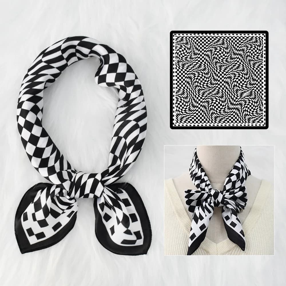 Foulard quadrato in raso di seta 70x70 cm con stampa gatto, sciarpa da collo, bandana, hijab, per donna