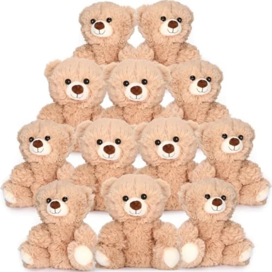 Set di 12 Orsacchiotti di Peluche Marrone Chiaro da 10 Pollici, Giocattoli Morbidi per Feste di Compleanno e Baby Shower