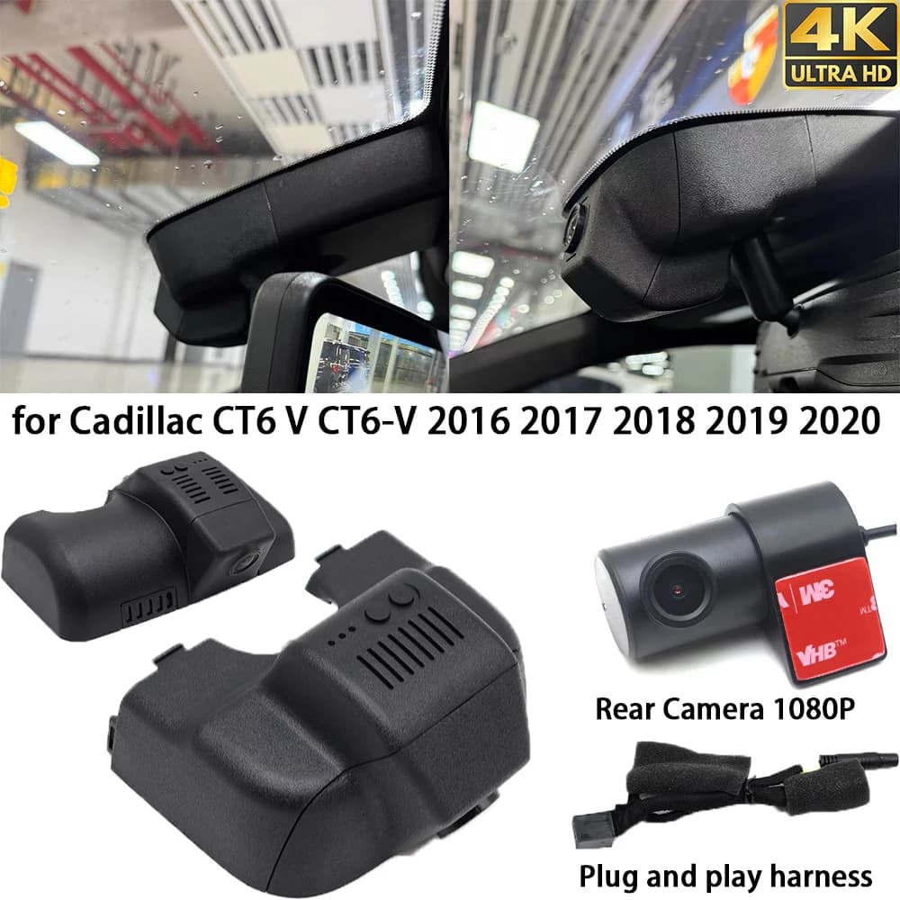 For Cadillac CT6 V CT6-V 2016 2017 2018 2019 2020 4K Dash Cam Front Camera Rear DVR Plug and Play Recorder Wifi 24 Hours Record