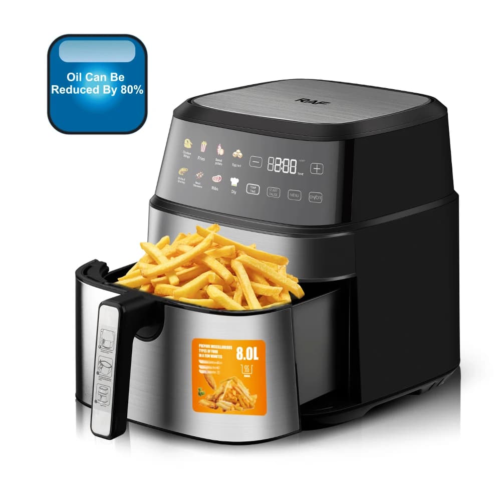 Friggitrice ad aria elettrica multifunzionale Friggitrice da 6,5 litri senza touch screen olio Circolazione dell'aria calda digitale intelligente da 360 gradi