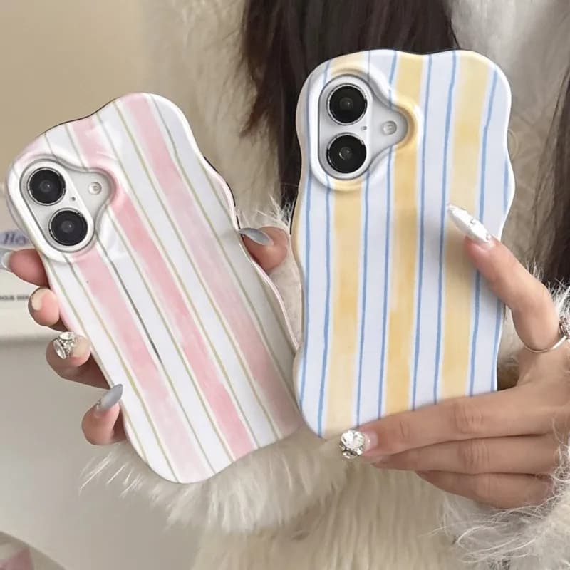 Custodia per telefono moda 2 in 1 strisce lucide per iPhone17 16 15 14 13Pro Max Wave bordi tocco confortevole cover posteriore rigida e sottile