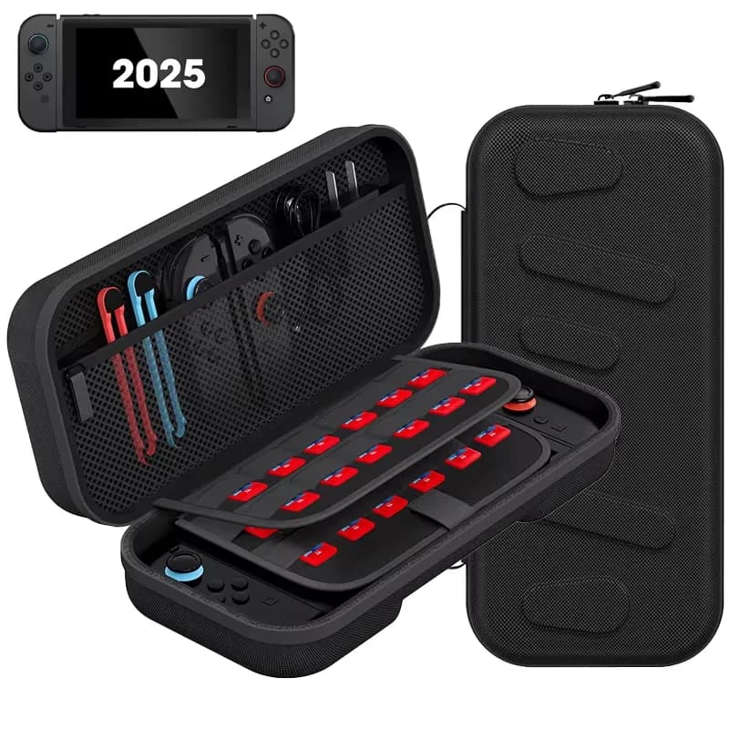 Per Switch 2 del 2025 Custodia da trasporto grande con 24 slot per carte da gioco, custodia rigida da viaggio, organizer Joy-Con e manicotti adattatori