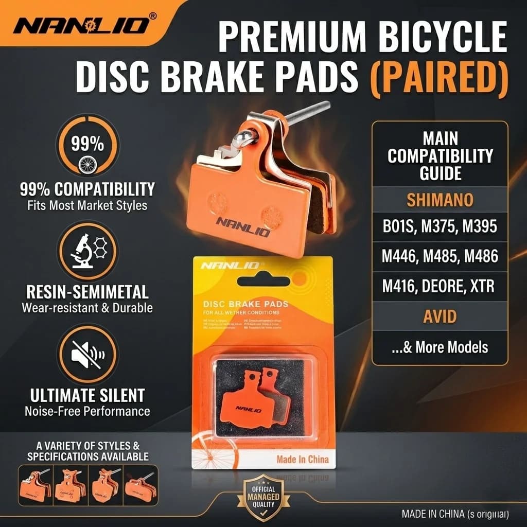 Pastiglie Freno a Disco in Resina Semimetallica per Bicicletta NanLio, Coppia per MTB, Compatibili con Shimano B01S M375 M395 M446 M485 M486 M416 Deore XTR Avid