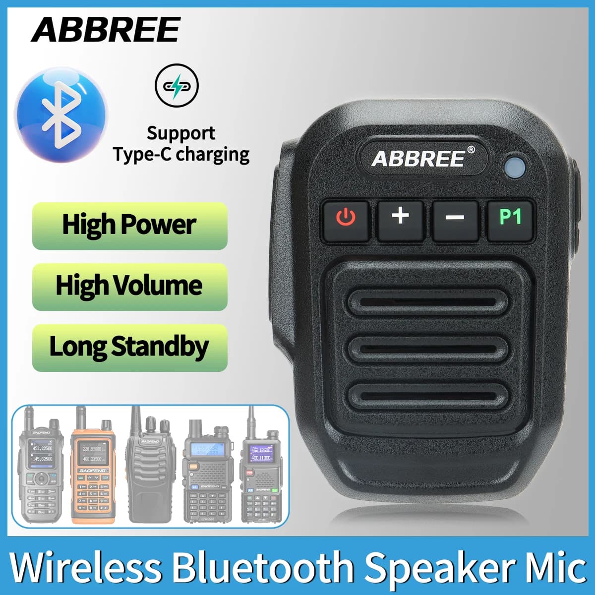 ABBREE Altoparlante Bluetooth senza fili Microfono Microfono portatile Tipo-C Ad alta potenza Baofeng UV-5RH 21 Quansheng UV-K5(8) Walkie Talkie