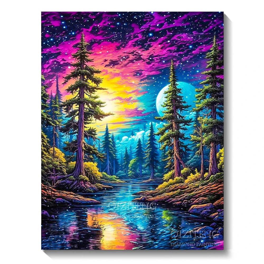 Kit Pittura Diamante 5D Senza Cornice, Paesaggio Aurora, Mosaico Ricamo Punto Croce, Strass Rotondi Completi, Decorazione Murale Fai da Te