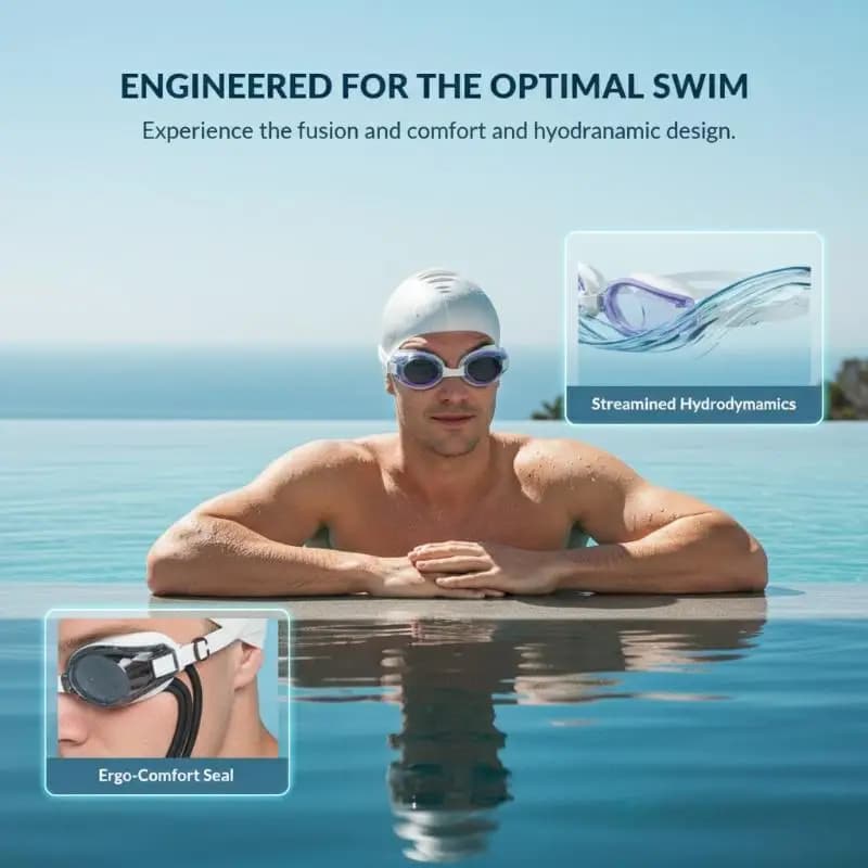 Occhialini da nuoto antiappannamento con protezione UV e set di cuffie in silicone per adulti, sport acquatici