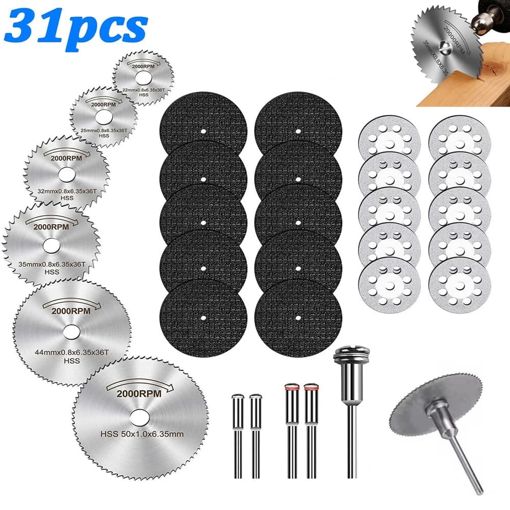 31 HSS cutting discs circular saw mini drill rotary tool multi-dimensional blades for cutting metals, wood, stone, PVC