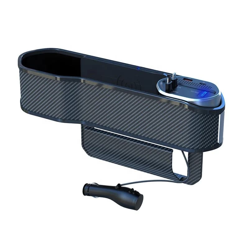 Doppio hub USB telescopico a ricarica rapida, organizer per seggiolino auto in PU con scatola di immagazzinaggio per camion con caricatore wireless per auto