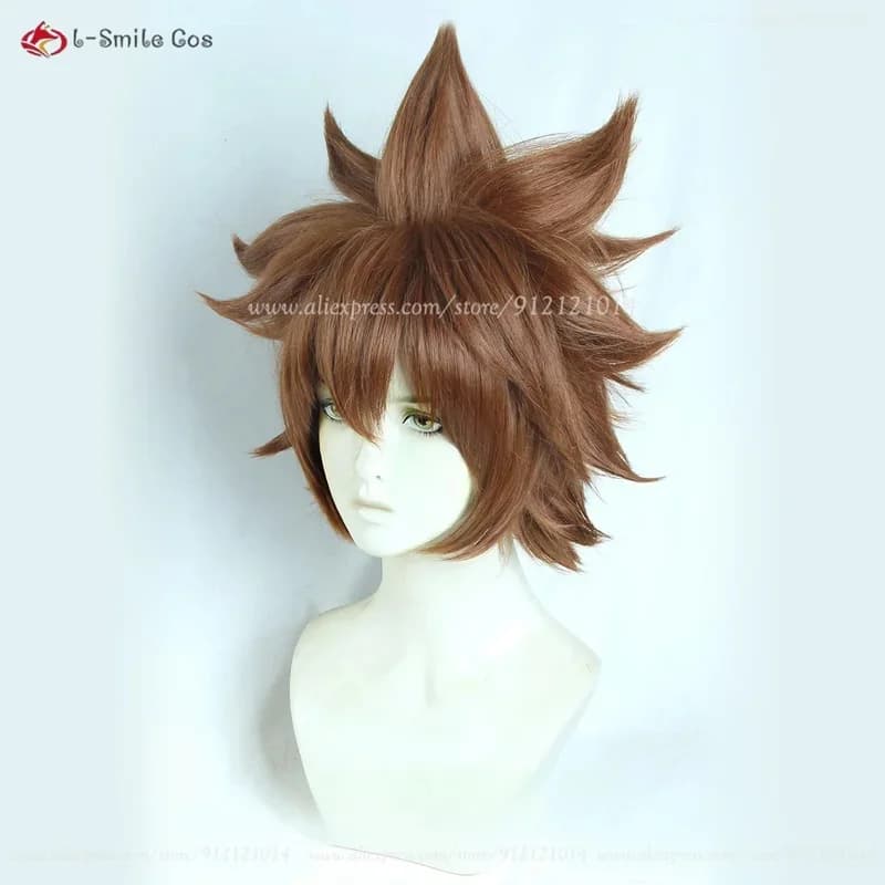 e;5'v\7,j/3;Sawada Tsunayoshi Wig Short Brown Fluffy Hair Heat Resistant Synthetic Wigs Halloween Cosplay An8'j.9\k;5,h/