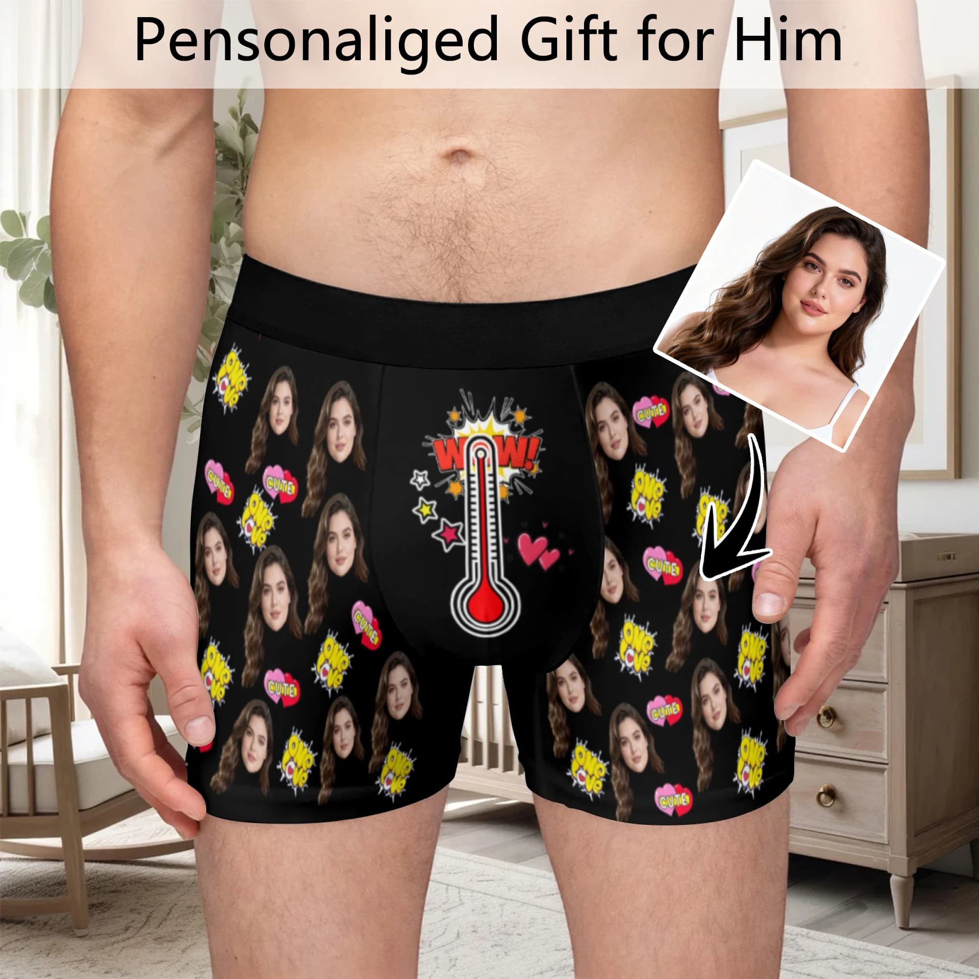 Personalizzazione personalizzata della foto facciale Personalizzazione della biancheria intima piatta Regalo di San Valentino da uomo per il marito, regalo per il padre