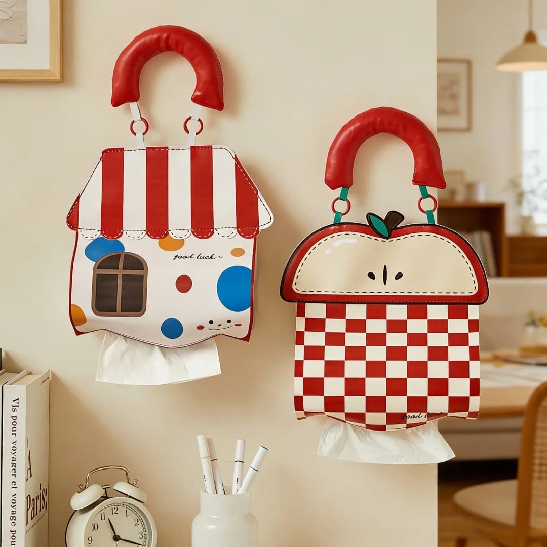 Borsa porta fazzoletti creativa da appendere, a forma di mela, impermeabile, senza fori, per camera da letto, cucina, bagno